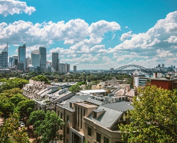Uma vista de cima dos edifícios da Austrália